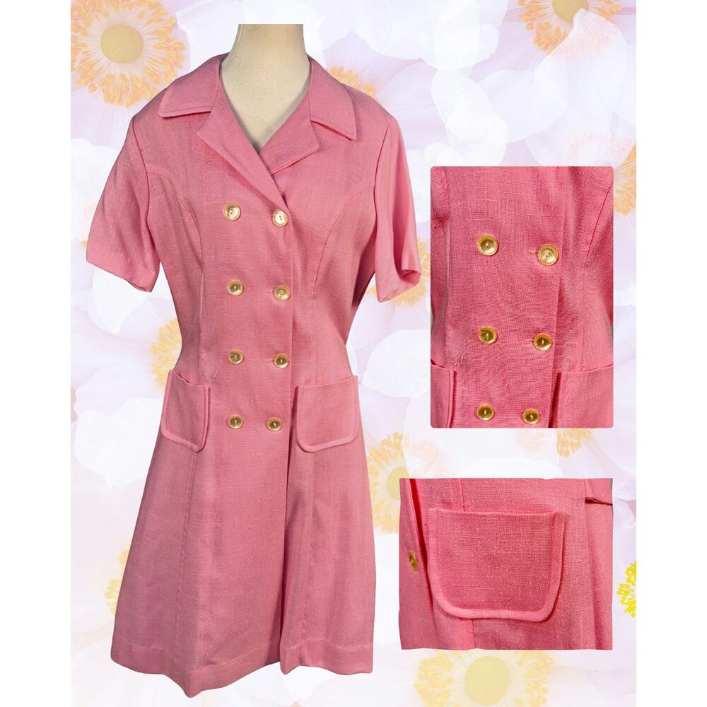 Deadstock Vintage Early 60s Lillian Russell Tailored Pink Coat Dress Size M/L